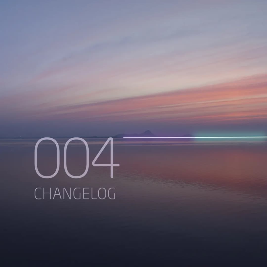 Changelog 004: calm open sea at pastel dusk, with the newest light glowing on the horizon